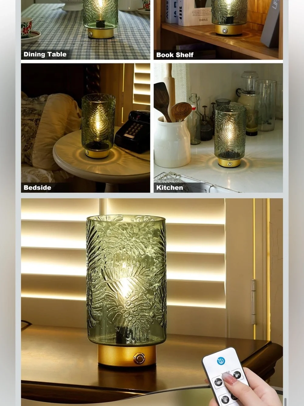 Decorative Green Glass Table Lamp with Gold Base - Home Accents